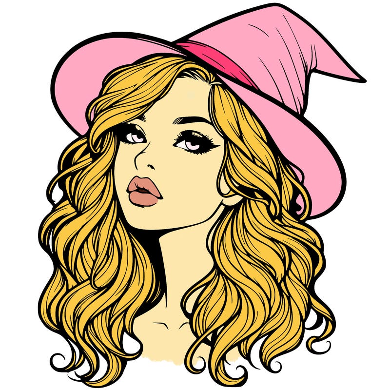 realistic witch girl with wavy hair and lips