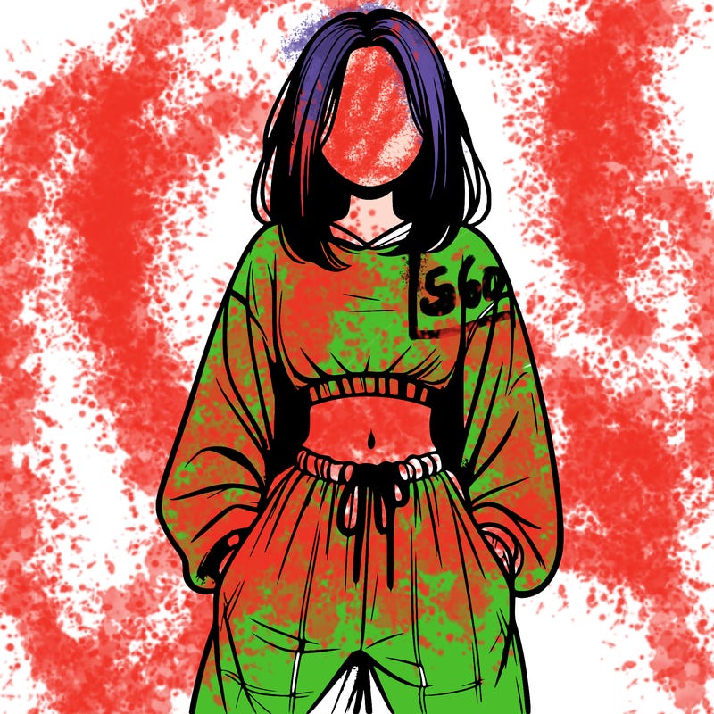 realistic girl faceless with baggy pants and a crop top