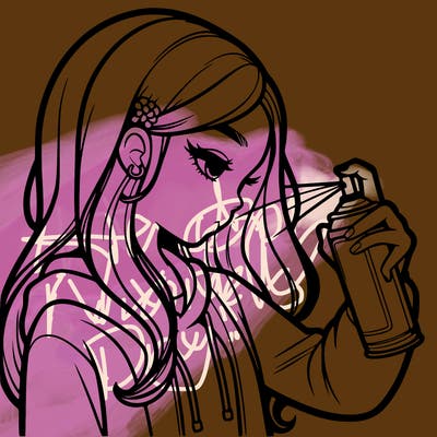 a realistic girl spray painting