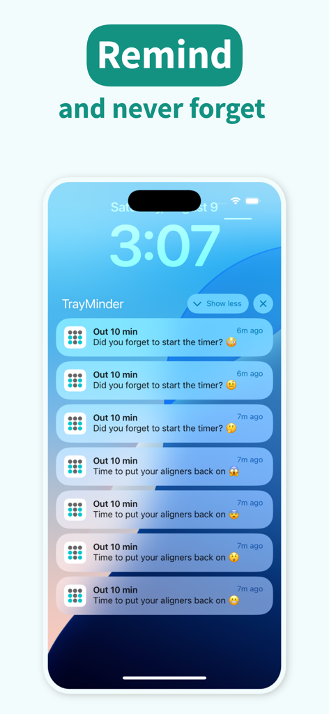TrayMinder - iPhone lock screen with TrayMinder aligner wear time notifications