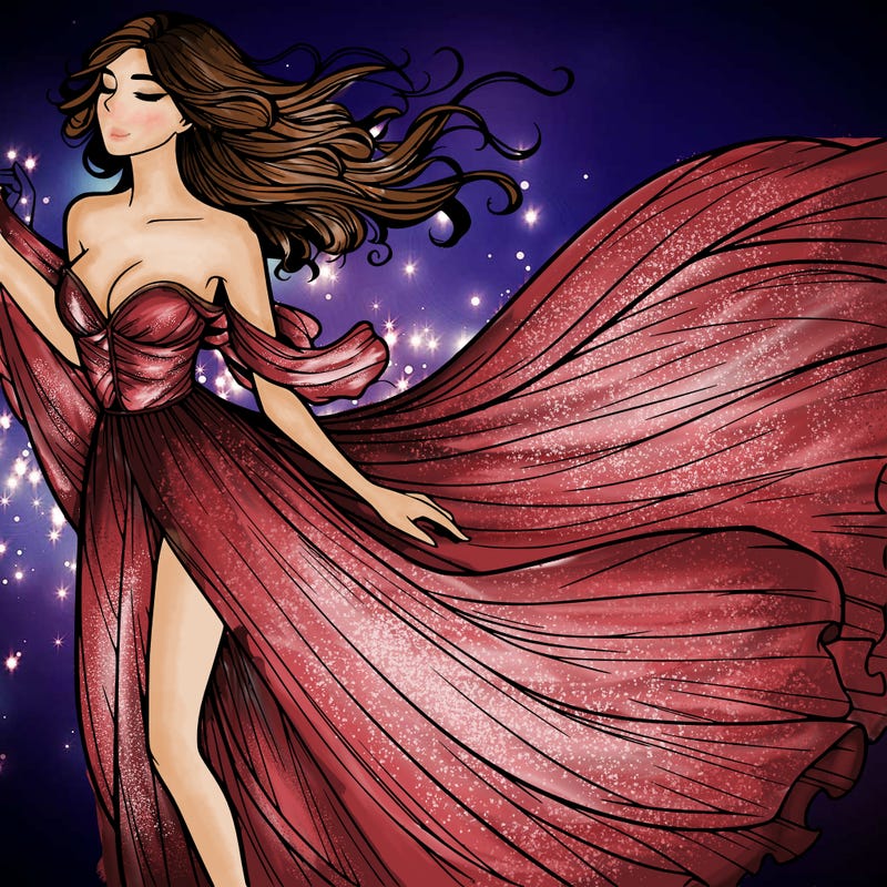 realistic woman in dress flowing the the wind