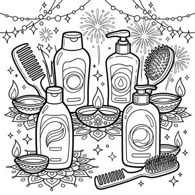 Dive into a festive and caring coloring experience with our unique Kids' Haircare & Diwali page! This delightful design blends everyday essentials with the joyous spirit of the Festival of Lights for young artists.