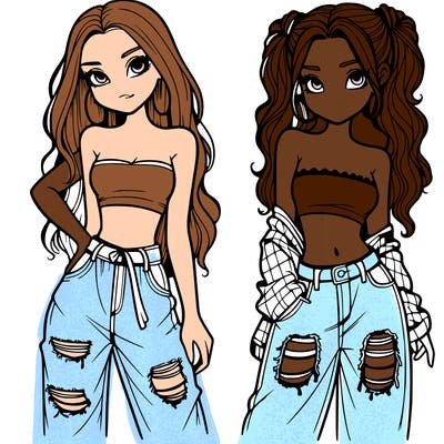 2 girls in crop tops and baggy jeans ripped