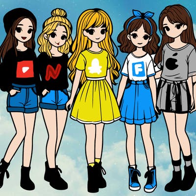 a group of five girls