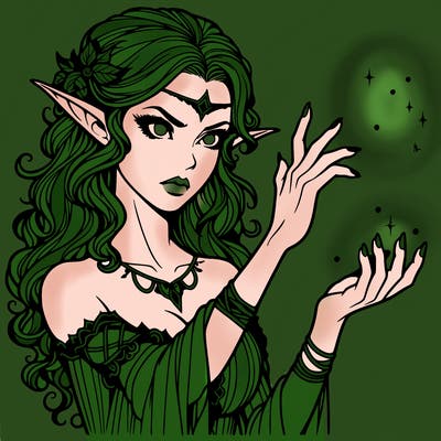 realistic scary beautiful elf casting a spell