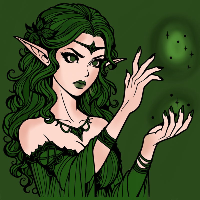 realistic scary beautiful elf casting a spell