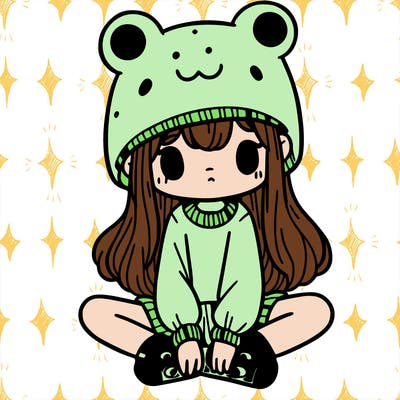 a girl wearing a frog hat and some frog socks