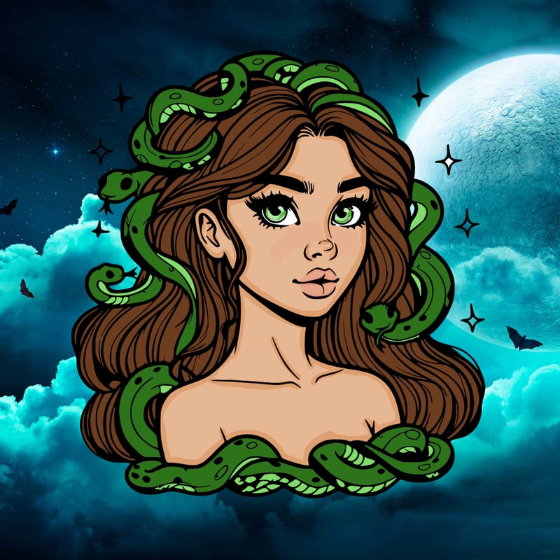 realistic girl with snakes as hair