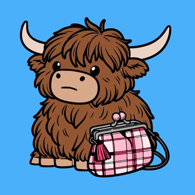 highland cow in a purse