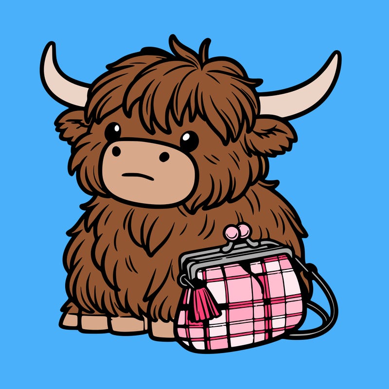 highland cow in a purse