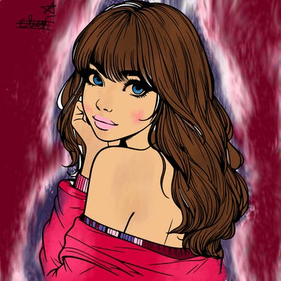 realistic girl with bangs looking over her shoulder