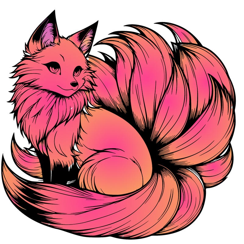 realistic detailed 9 tailed anime fox