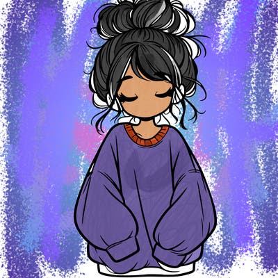 girl with baggy sweatshirt and messy bun