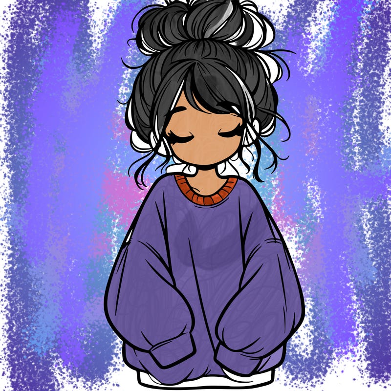 girl with baggy sweatshirt and messy bun