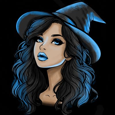 realistic witch girl with wavy hair and lips
