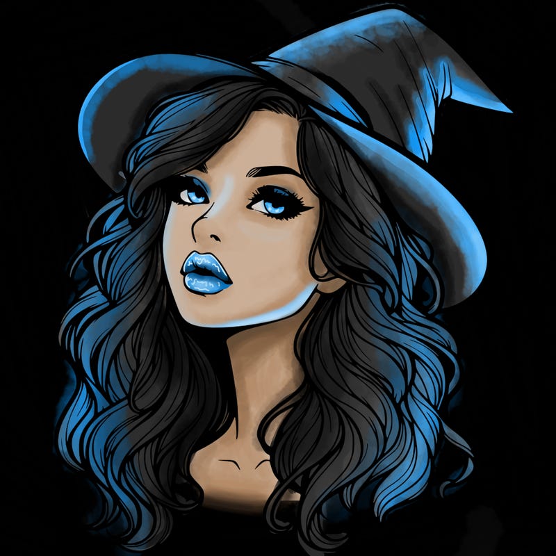 realistic witch girl with wavy hair and lips