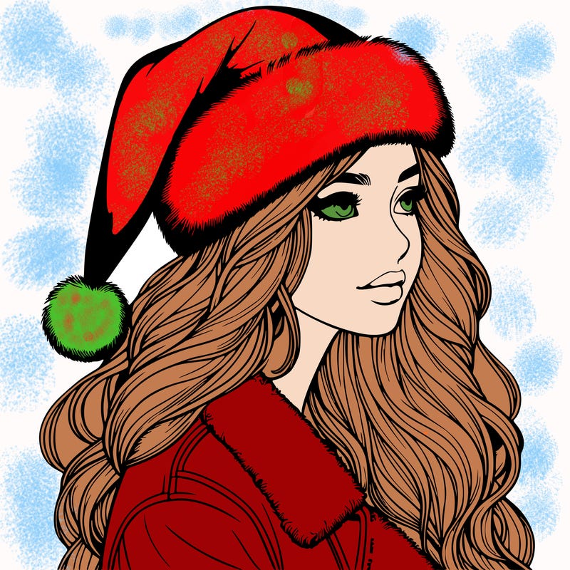 realistic girl in santa hat