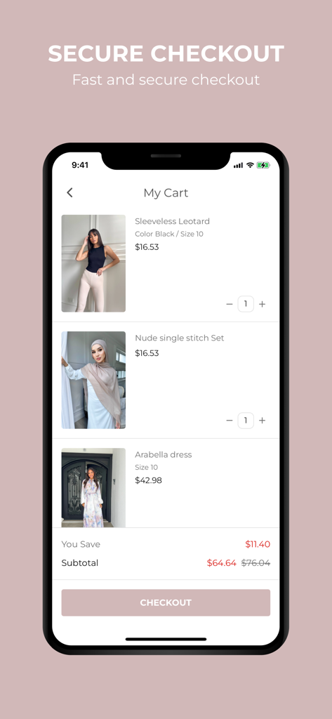 Urban Culture - Secure checkout screen of the Urban Culture modest fashion app showing items in the shopping cart