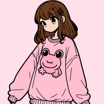 girl wearing frogging sweatshirt
