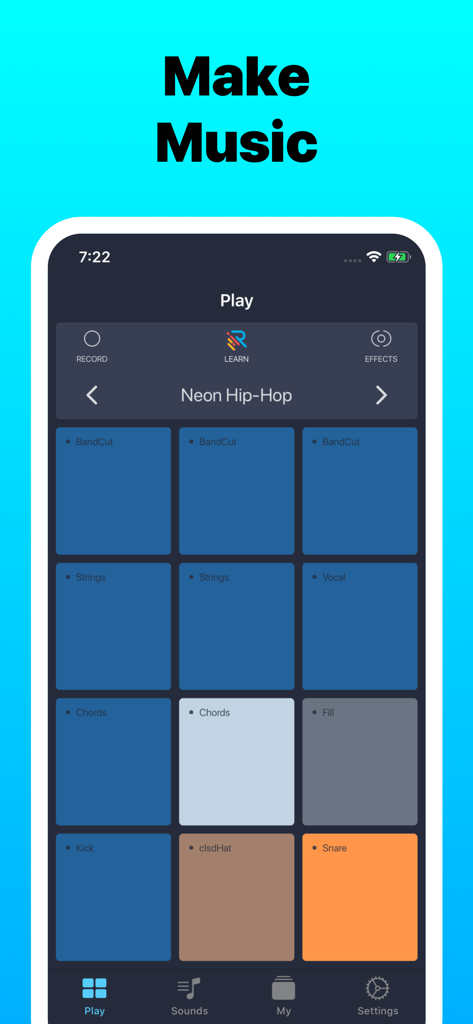Hip-Hop Drum Pads 24 - Hip-Hop Drum Pads 24 app interface with a colorful grid of pads for making music