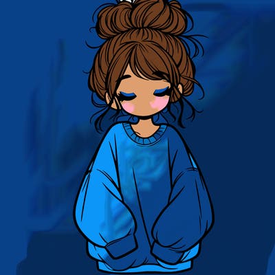 girl with baggy sweatshirt and messy bun