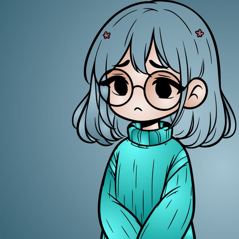 sad girl with glasses in a sweater