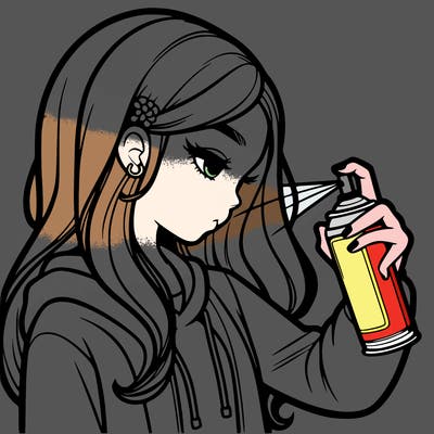 a realistic girl spray painting
