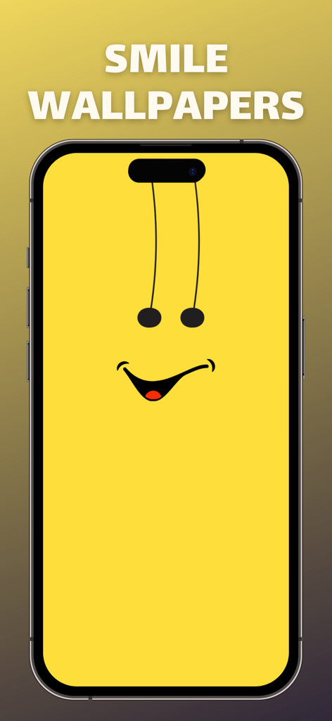 A yellow iPhone wallpaper featuring a creative smiley face integrated with the Dynamic Island notch