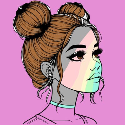 realistic girl with buns on the top of her head