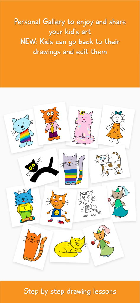 How to Draw a Cat Step by Step - Una colección de varios personajes de gatos coloridos dibujados por niños en la galería de la aplicación