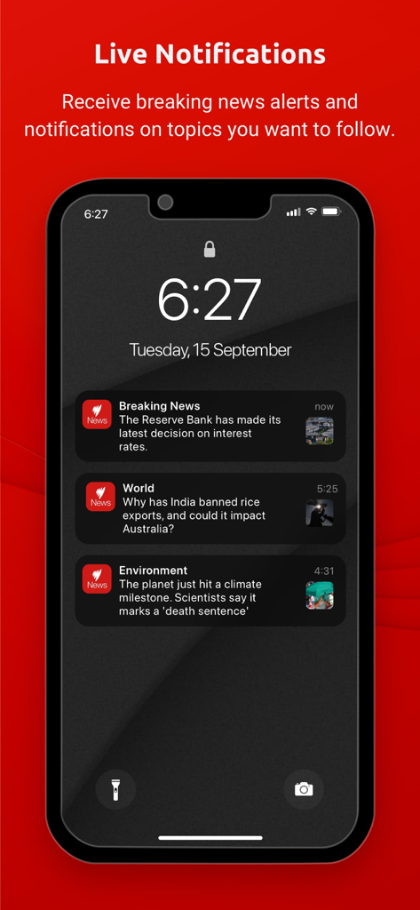 SBS News - SBS News app live breaking news notifications on an iPhone lock screen