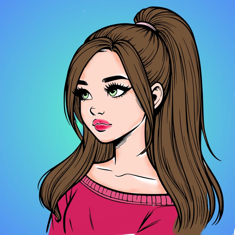 realistic girl with a high ponytail
