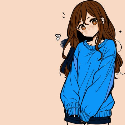 manga teen girl  in a sweater and baggy pants