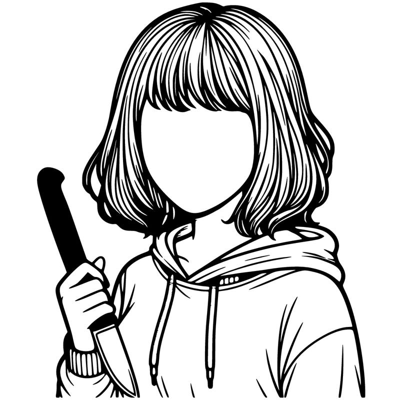 realistic girl with no face and knife