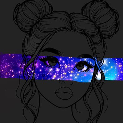 realistic girl with two buns on her hair and lips