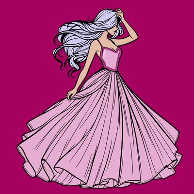 realistic woman with dress flowing in the wind