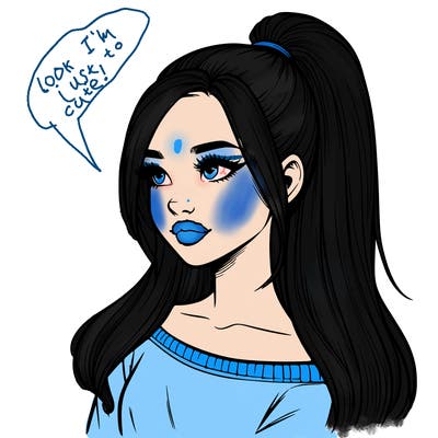 realistic girl with a high ponytail