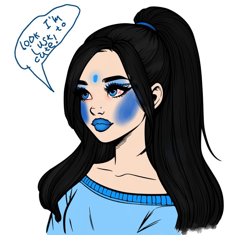 realistic girl with a high ponytail