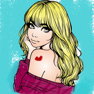 realistic girl with bangs looking over her shoulder