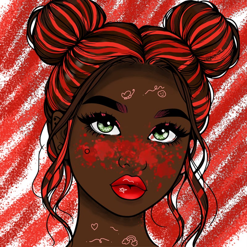 realistic girl with two buns on her hair and lips