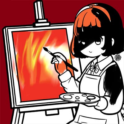 a chubby manga woman, painting.