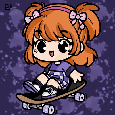 a cute girl riding a skateboard