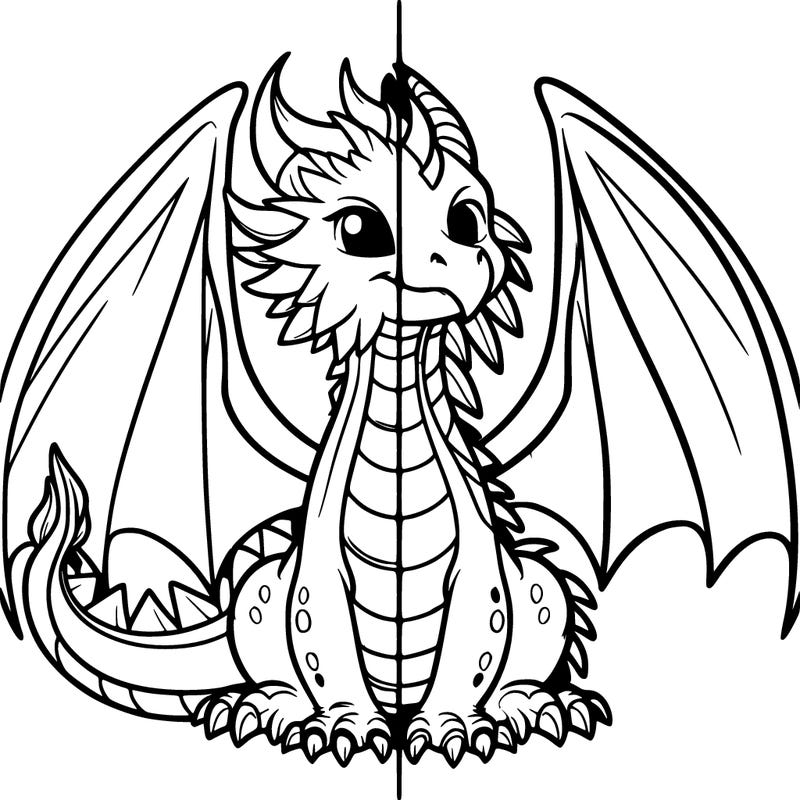 split drawing of a dragon