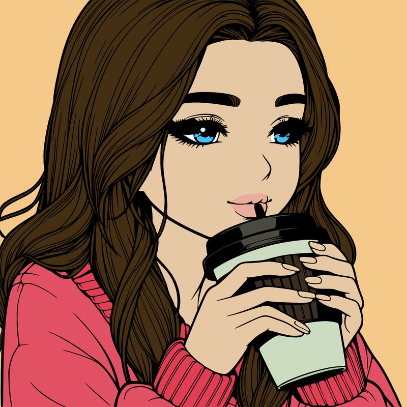 realistic girl drinking coffee