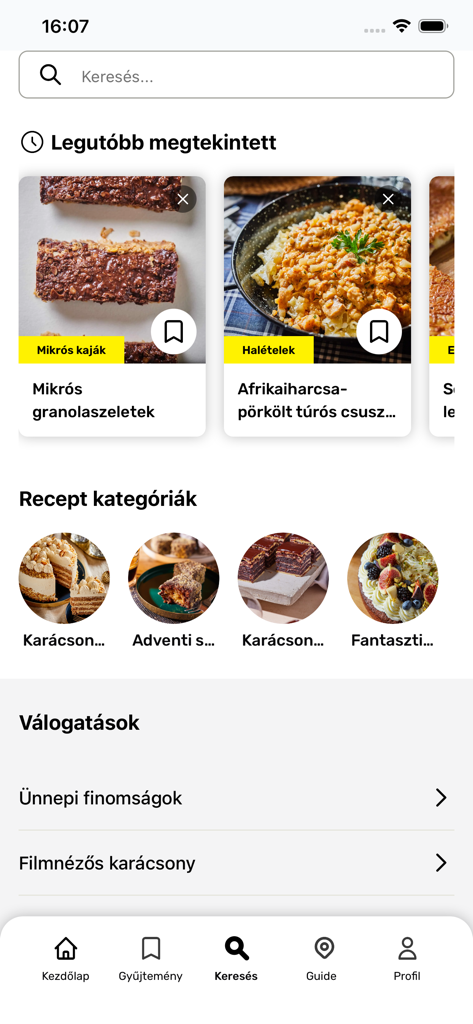 Street Kitchen mobile app interface showing recipe categories and recently viewed food dishes