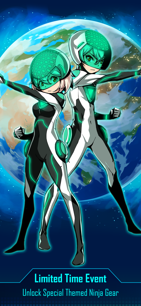 Ninja Gear - 期間限定イベント中に未来的なサイバーニンジャスーツを着た2人のアニメキャラクター