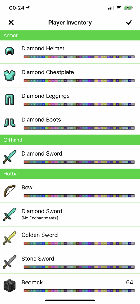 Plug Toolbox for Minecraft - A screenshot of the Player Inventory screen in Plug Toolbox for Minecraft showing enchanted armor and weapons