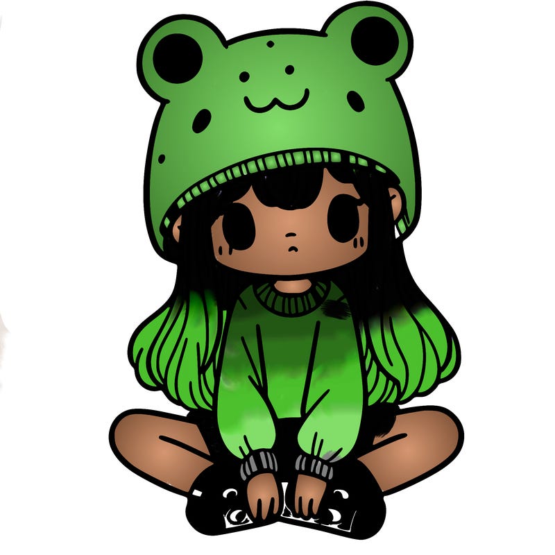 a girl wearing a frog hat and some frog socks