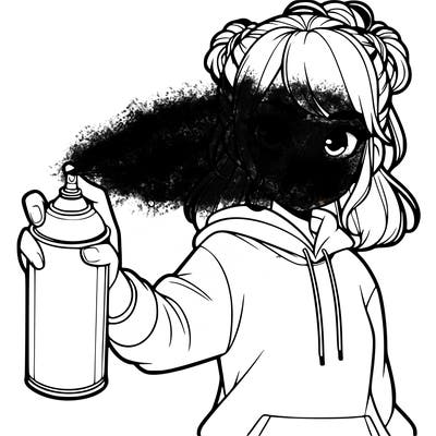 realistic girl is spray painting