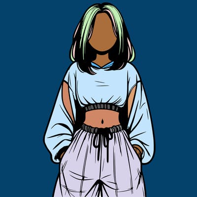 realistic girl faceless with baggy pants and a crop top